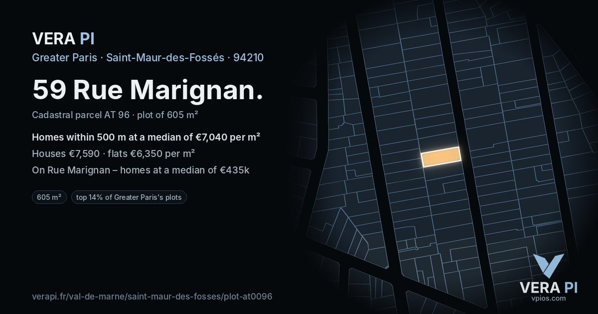 59 Rue Marignan, Saint-Maur-des-Fossés at night – the plot lit, the parcels around coloured by the prices near them