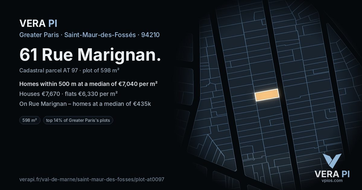 61 Rue Marignan, Saint-Maur-des-Fossés at night – the plot lit, the parcels around coloured by the prices near them