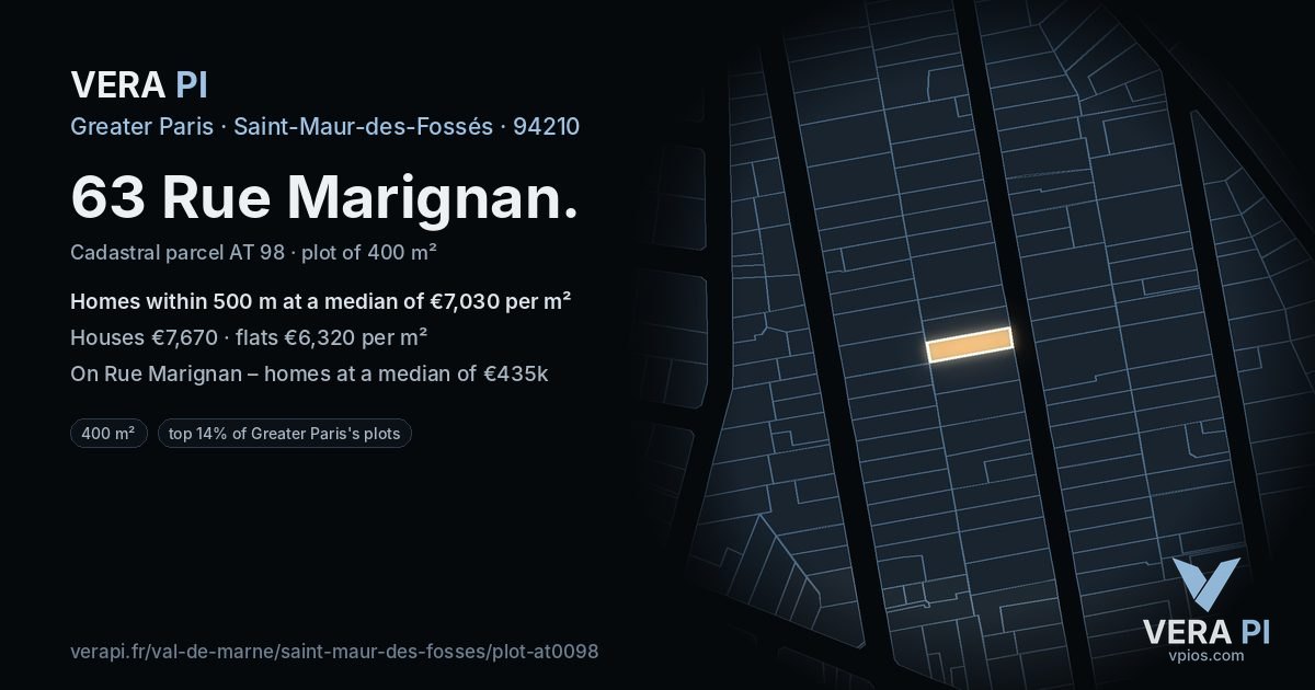 63 Rue Marignan, Saint-Maur-des-Fossés at night – the plot lit, the parcels around coloured by the prices near them