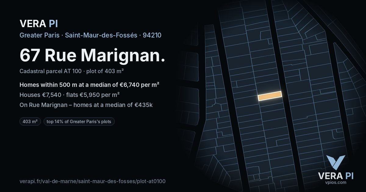 67 Rue Marignan, Saint-Maur-des-Fossés at night – the plot lit, the parcels around coloured by the prices near them