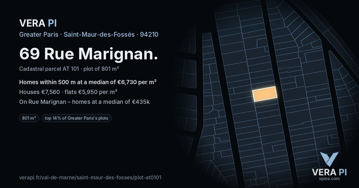 69 Rue Marignan, Saint-Maur-des-Fossés at night – the plot lit, the parcels around coloured by the prices near them