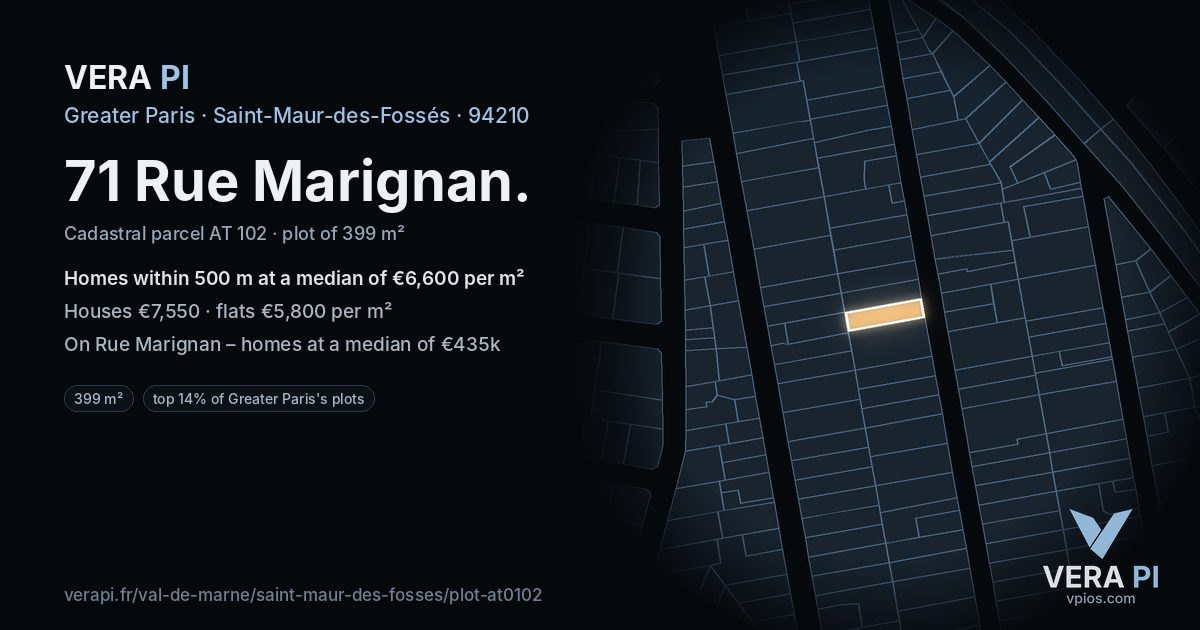 71 Rue Marignan, Saint-Maur-des-Fossés at night – the plot lit, the parcels around coloured by the prices near them