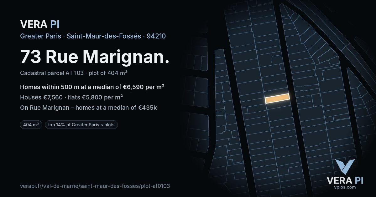 73 Rue Marignan, Saint-Maur-des-Fossés at night – the plot lit, the parcels around coloured by the prices near them