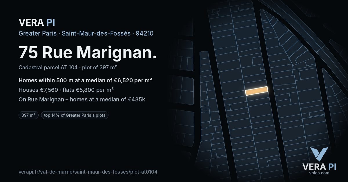 75 Rue Marignan, Saint-Maur-des-Fossés at night – the plot lit, the parcels around coloured by the prices near them
