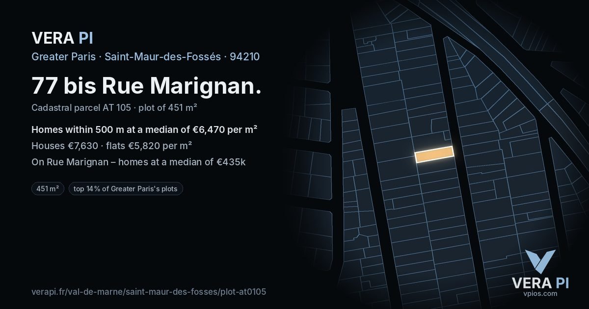 77 bis Rue Marignan, Saint-Maur-des-Fossés at night – the plot lit, the parcels around coloured by the prices near them
