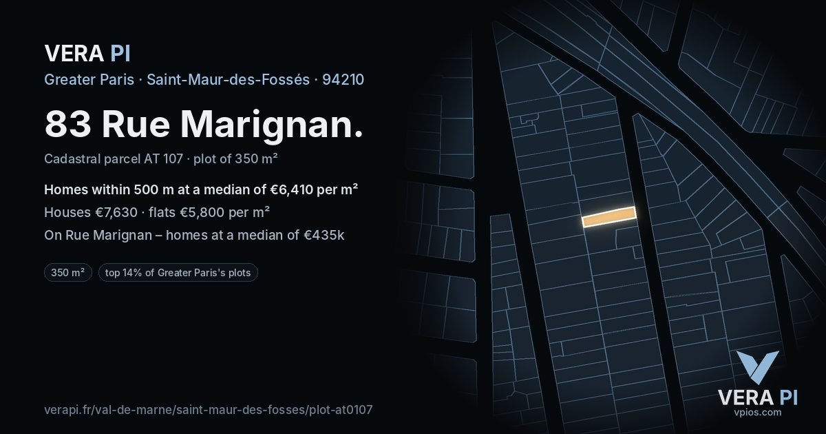83 Rue Marignan, Saint-Maur-des-Fossés at night – the plot lit, the parcels around coloured by the prices near them