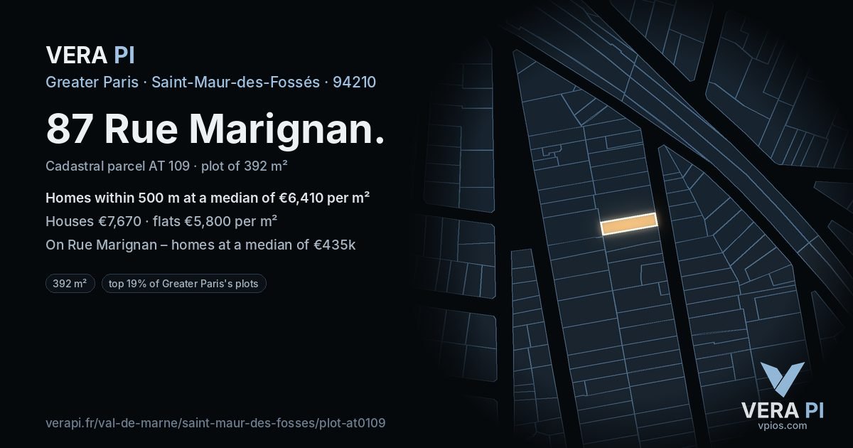 87 Rue Marignan, Saint-Maur-des-Fossés at night – the plot lit, the parcels around coloured by the prices near them