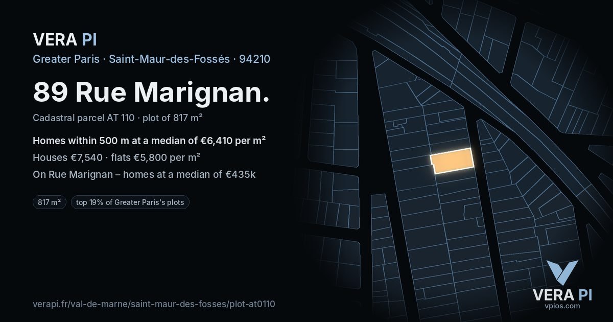 89 Rue Marignan, Saint-Maur-des-Fossés at night – the plot lit, the parcels around coloured by the prices near them