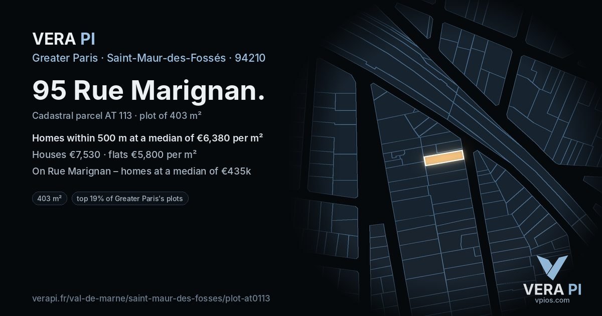 95 Rue Marignan, Saint-Maur-des-Fossés at night – the plot lit, the parcels around coloured by the prices near them