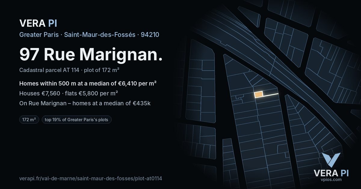 97 Rue Marignan, Saint-Maur-des-Fossés at night – the plot lit, the parcels around coloured by the prices near them