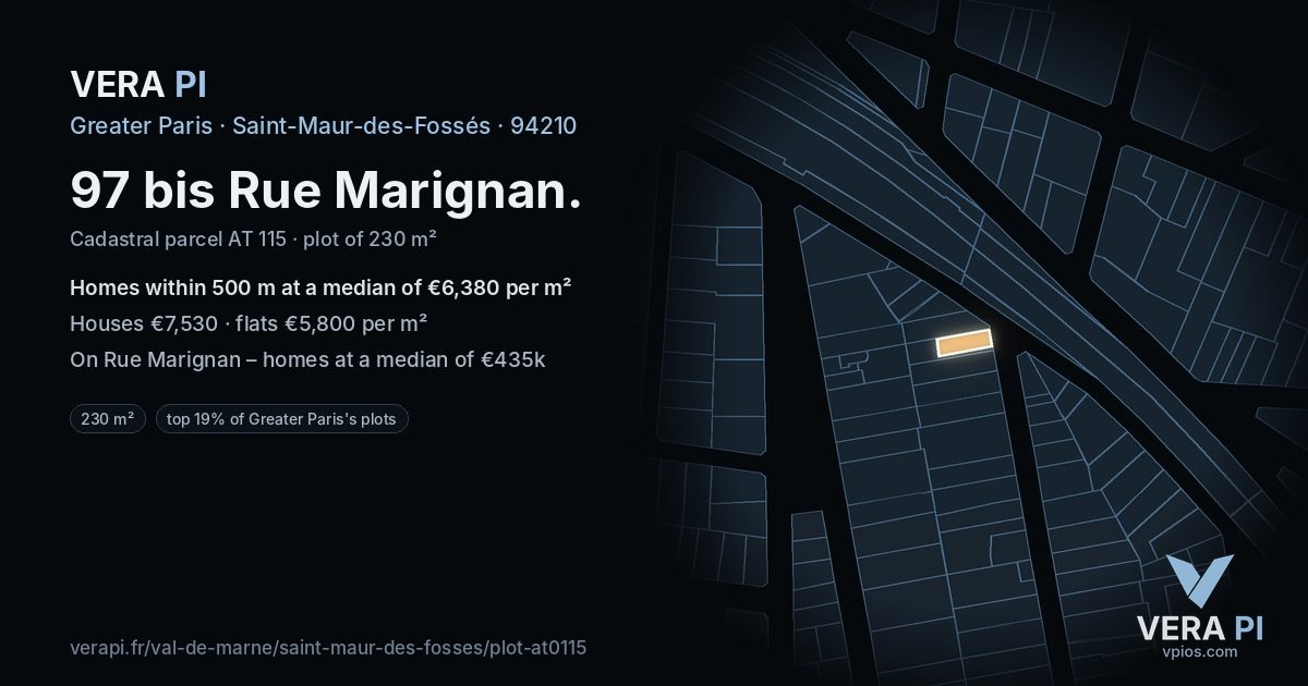 97 bis Rue Marignan, Saint-Maur-des-Fossés at night – the plot lit, the parcels around coloured by the prices near them