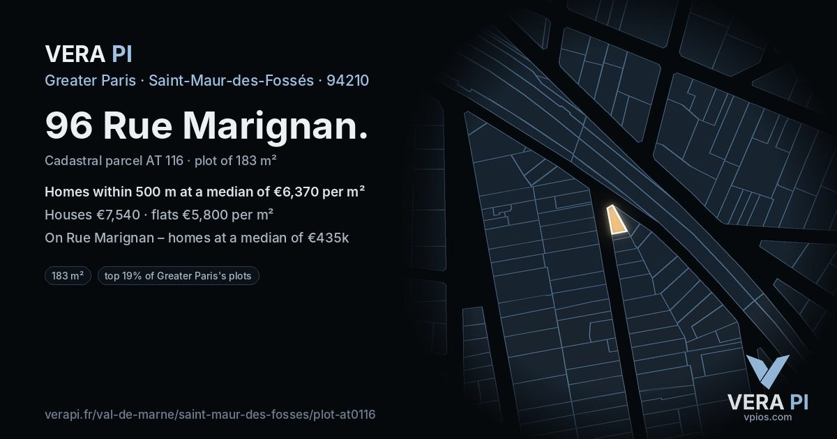96 Rue Marignan, Saint-Maur-des-Fossés at night – the plot lit, the parcels around coloured by the prices near them