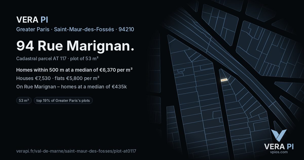 94 Rue Marignan, Saint-Maur-des-Fossés at night – the plot lit, the parcels around coloured by the prices near them