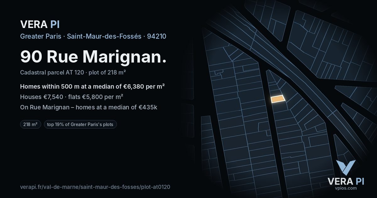 90 Rue Marignan, Saint-Maur-des-Fossés at night – the plot lit, the parcels around coloured by the prices near them