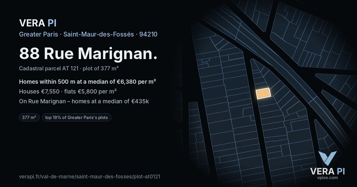 88 Rue Marignan, Saint-Maur-des-Fossés at night – the plot lit, the parcels around coloured by the prices near them