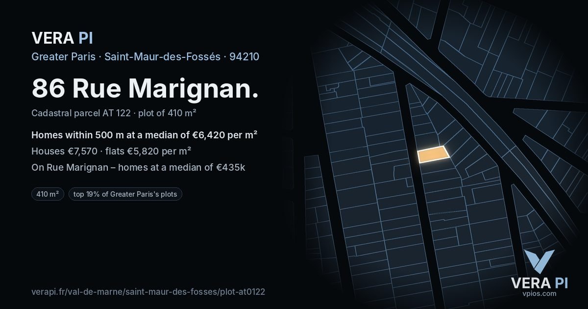 86 Rue Marignan, Saint-Maur-des-Fossés at night – the plot lit, the parcels around coloured by the prices near them