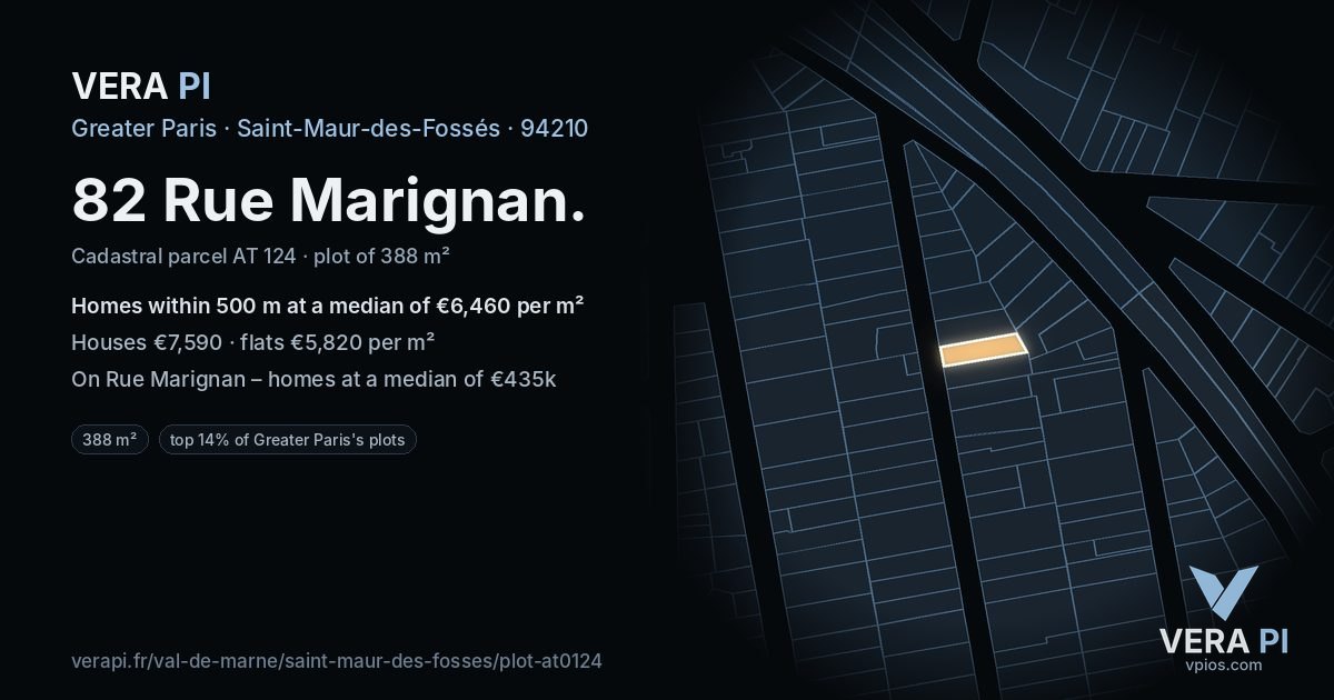 82 Rue Marignan, Saint-Maur-des-Fossés at night – the plot lit, the parcels around coloured by the prices near them