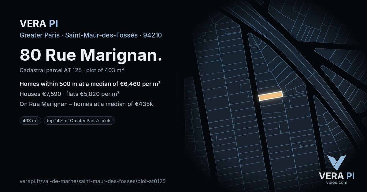 80 Rue Marignan, Saint-Maur-des-Fossés at night – the plot lit, the parcels around coloured by the prices near them