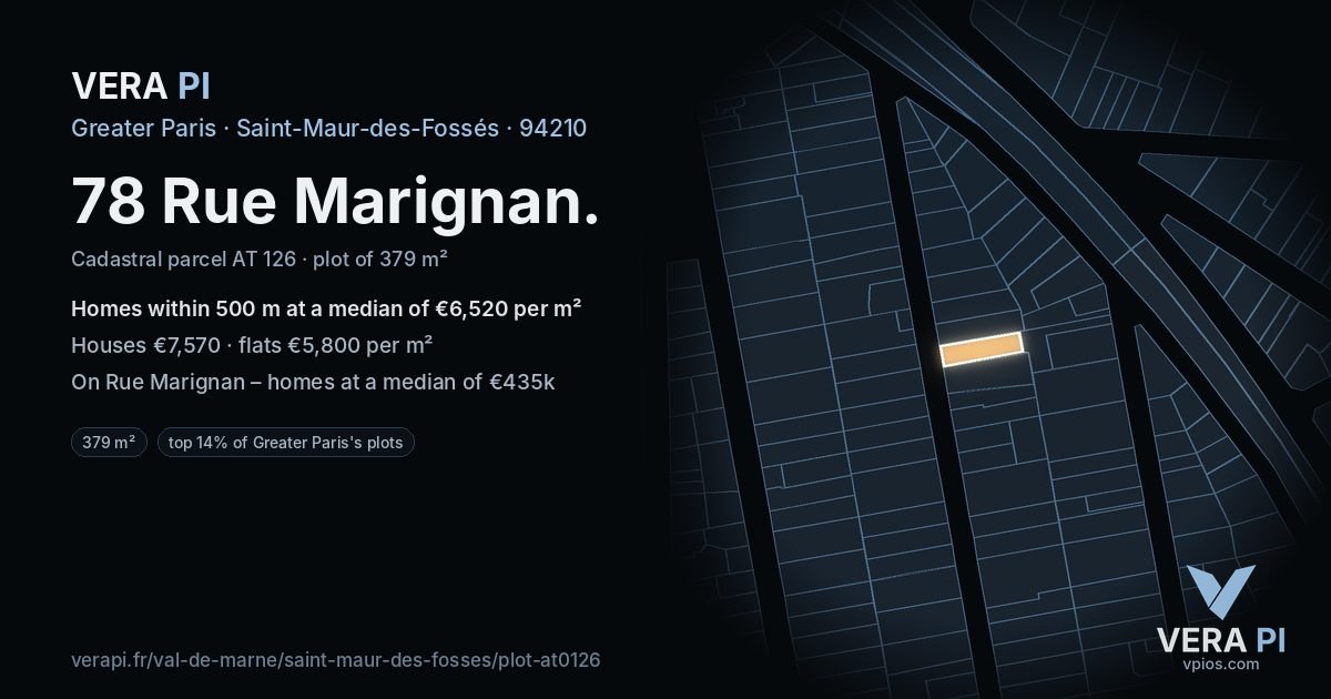 78 Rue Marignan, Saint-Maur-des-Fossés at night – the plot lit, the parcels around coloured by the prices near them