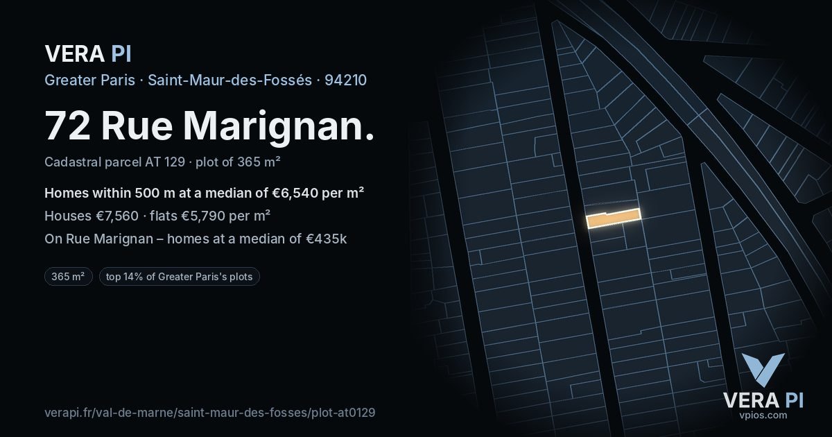 72 Rue Marignan, Saint-Maur-des-Fossés at night – the plot lit, the parcels around coloured by the prices near them