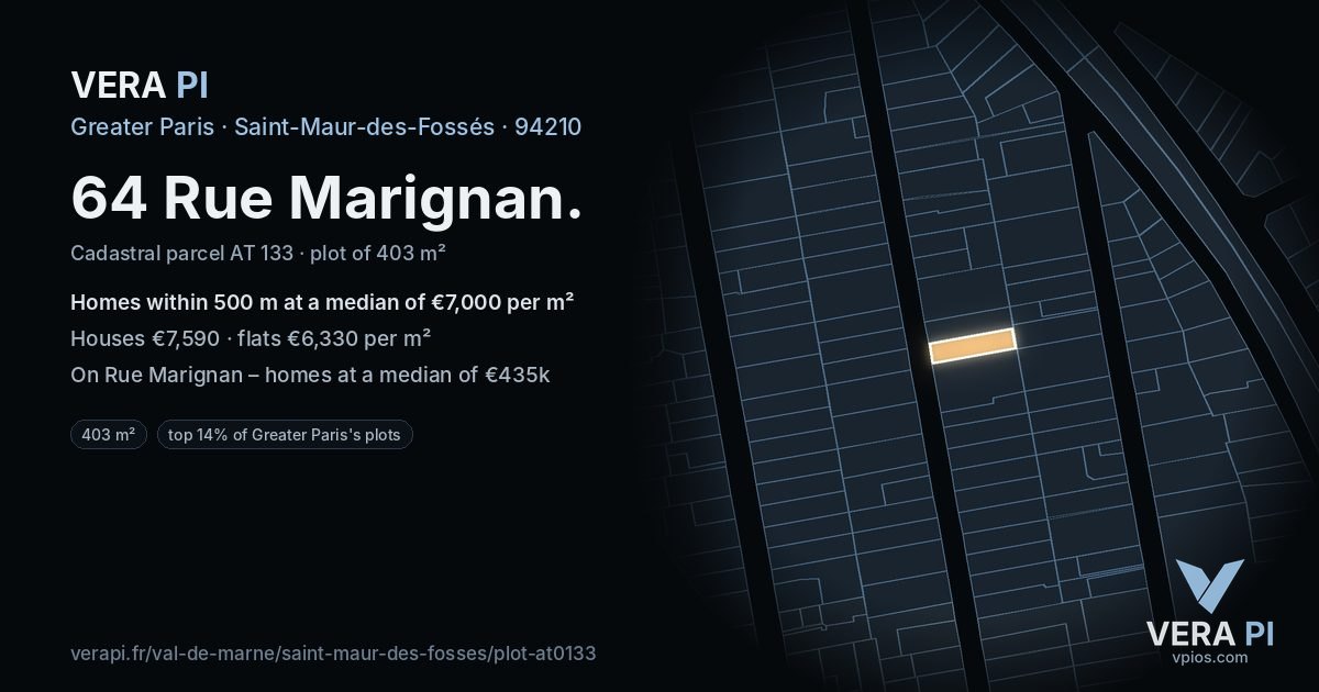 64 Rue Marignan, Saint-Maur-des-Fossés at night – the plot lit, the parcels around coloured by the prices near them