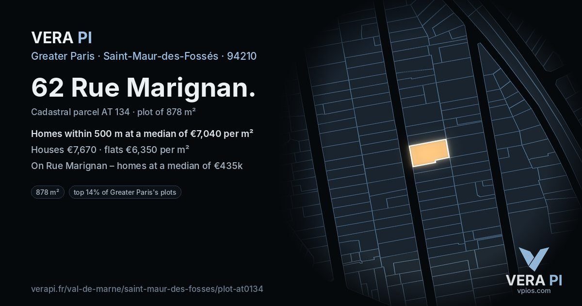 62 Rue Marignan, Saint-Maur-des-Fossés at night – the plot lit, the parcels around coloured by the prices near them