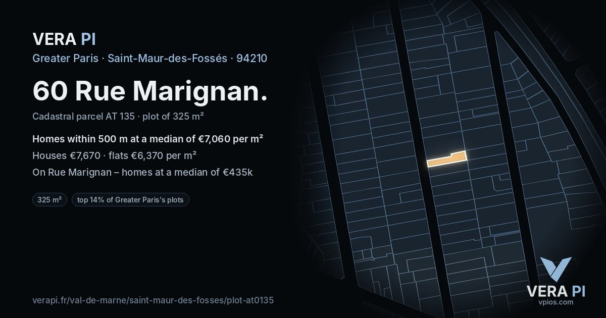 60 Rue Marignan, Saint-Maur-des-Fossés at night – the plot lit, the parcels around coloured by the prices near them