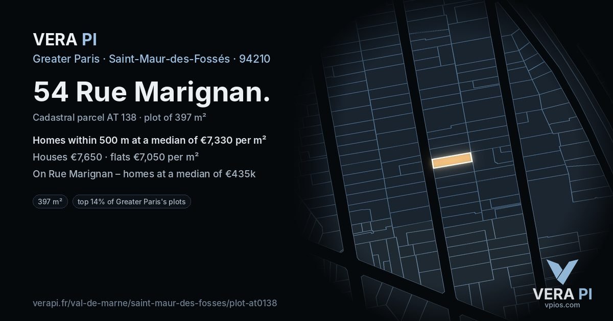 54 Rue Marignan, Saint-Maur-des-Fossés at night – the plot lit, the parcels around coloured by the prices near them