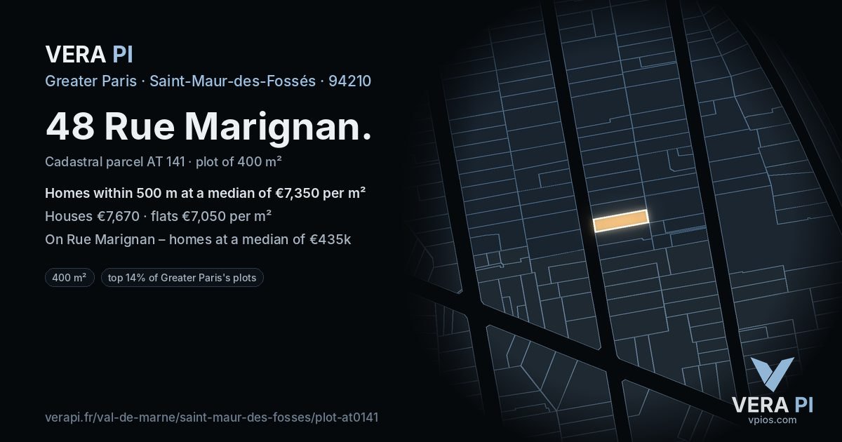 48 Rue Marignan, Saint-Maur-des-Fossés at night – the plot lit, the parcels around coloured by the prices near them