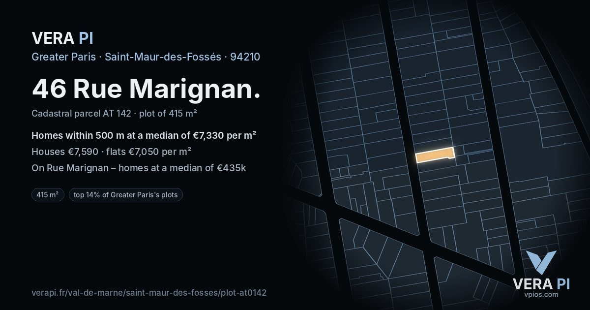 46 Rue Marignan, Saint-Maur-des-Fossés at night – the plot lit, the parcels around coloured by the prices near them