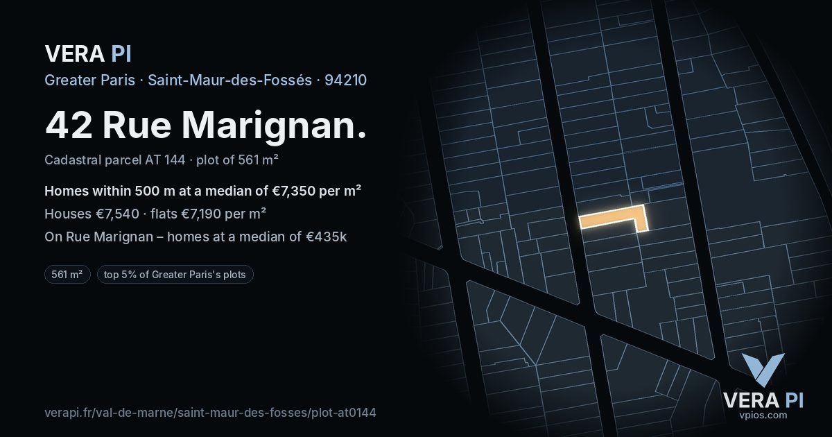 42 Rue Marignan, Saint-Maur-des-Fossés at night – the plot lit, the parcels around coloured by the prices near them