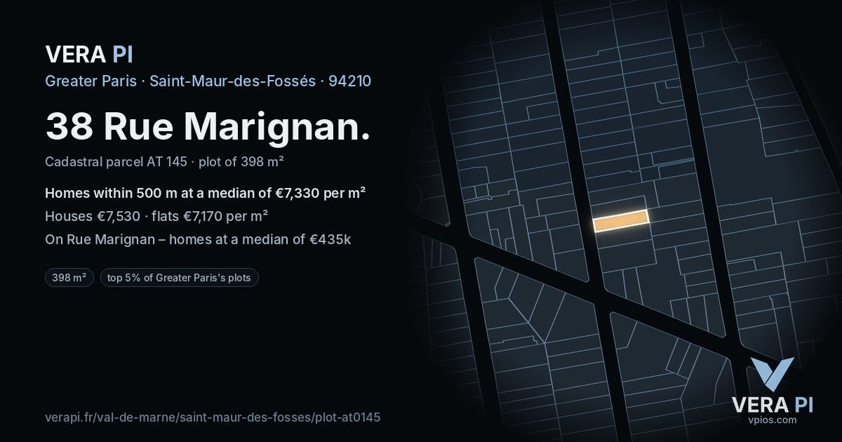 38 Rue Marignan, Saint-Maur-des-Fossés at night – the plot lit, the parcels around coloured by the prices near them