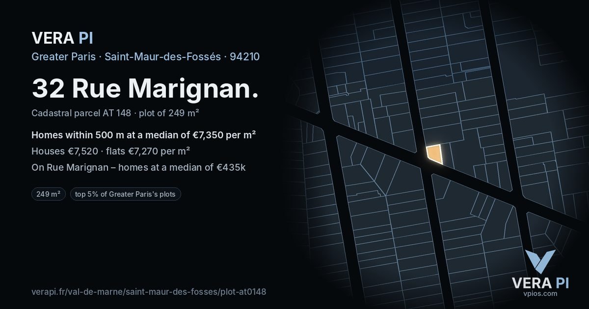 32 Rue Marignan, Saint-Maur-des-Fossés at night – the plot lit, the parcels around coloured by the prices near them