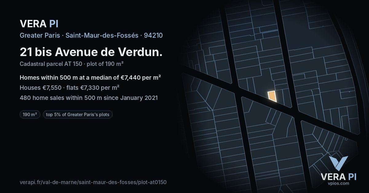 21 bis Avenue de Verdun, Saint-Maur-des-Fossés at night – the plot lit, the parcels around coloured by the prices near them