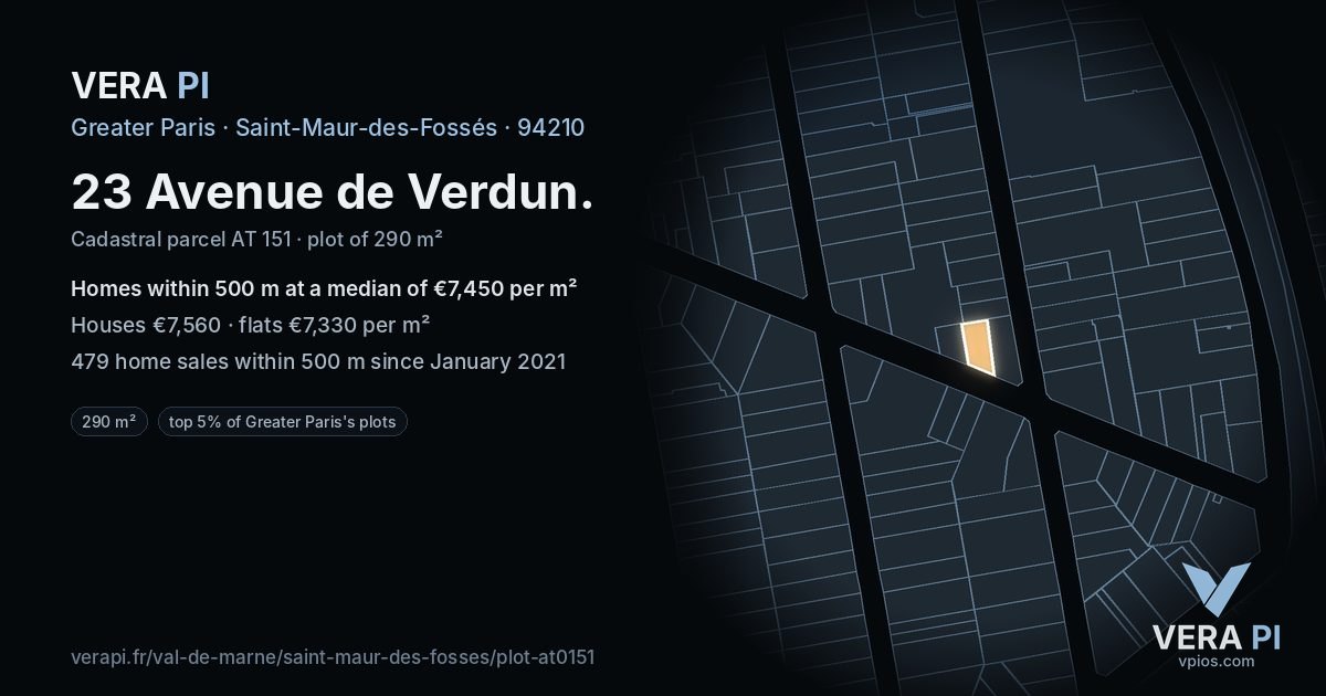 23 Avenue de Verdun, Saint-Maur-des-Fossés at night – the plot lit, the parcels around coloured by the prices near them