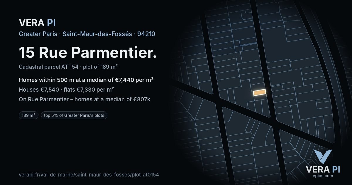 15 Rue Parmentier, Saint-Maur-des-Fossés at night – the plot lit, the parcels around coloured by the prices near them