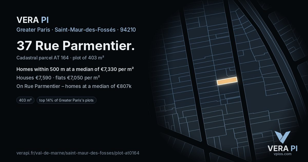 37 Rue Parmentier, Saint-Maur-des-Fossés at night – the plot lit, the parcels around coloured by the prices near them