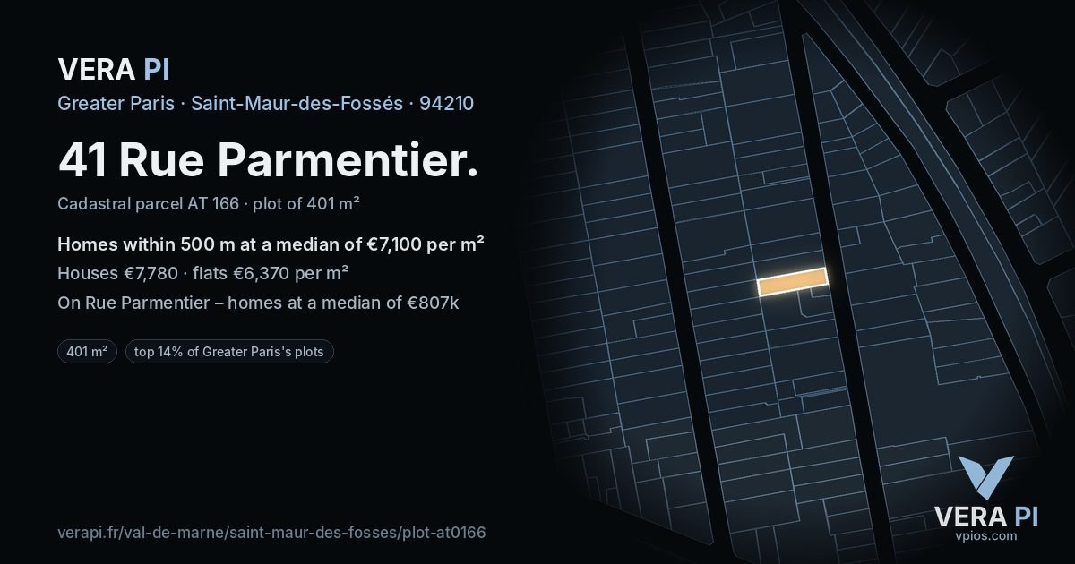 41 Rue Parmentier, Saint-Maur-des-Fossés at night – the plot lit, the parcels around coloured by the prices near them