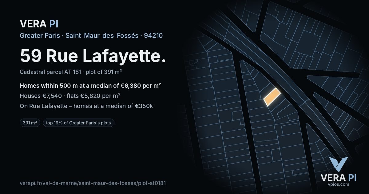 59 Rue Lafayette, Saint-Maur-des-Fossés at night – the plot lit, the parcels around coloured by the prices near them