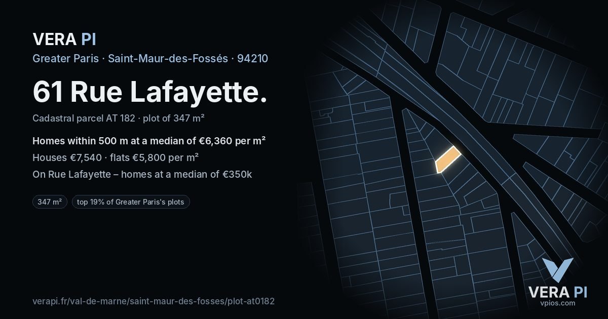 61 Rue Lafayette, Saint-Maur-des-Fossés at night – the plot lit, the parcels around coloured by the prices near them