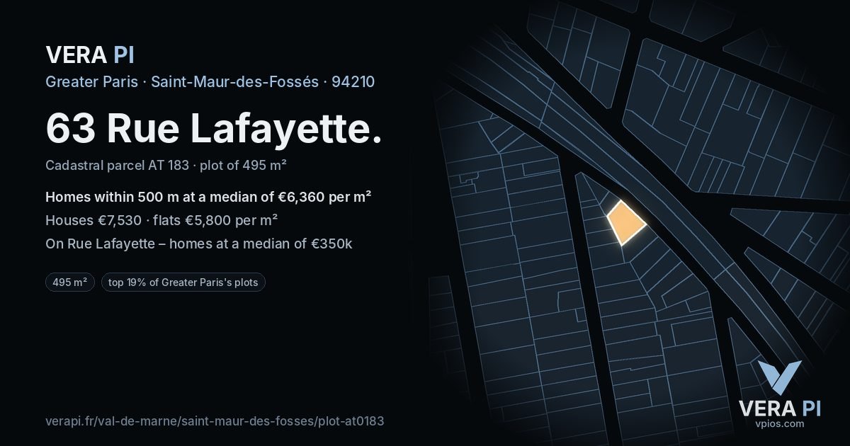 63 Rue Lafayette, Saint-Maur-des-Fossés at night – the plot lit, the parcels around coloured by the prices near them
