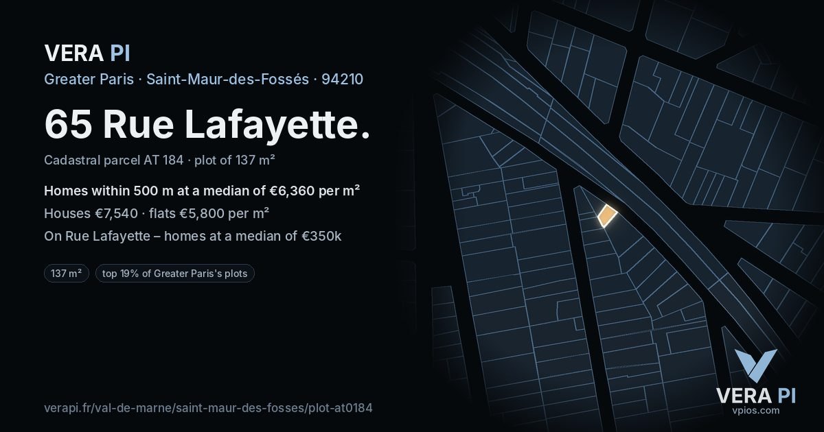 65 Rue Lafayette, Saint-Maur-des-Fossés at night – the plot lit, the parcels around coloured by the prices near them