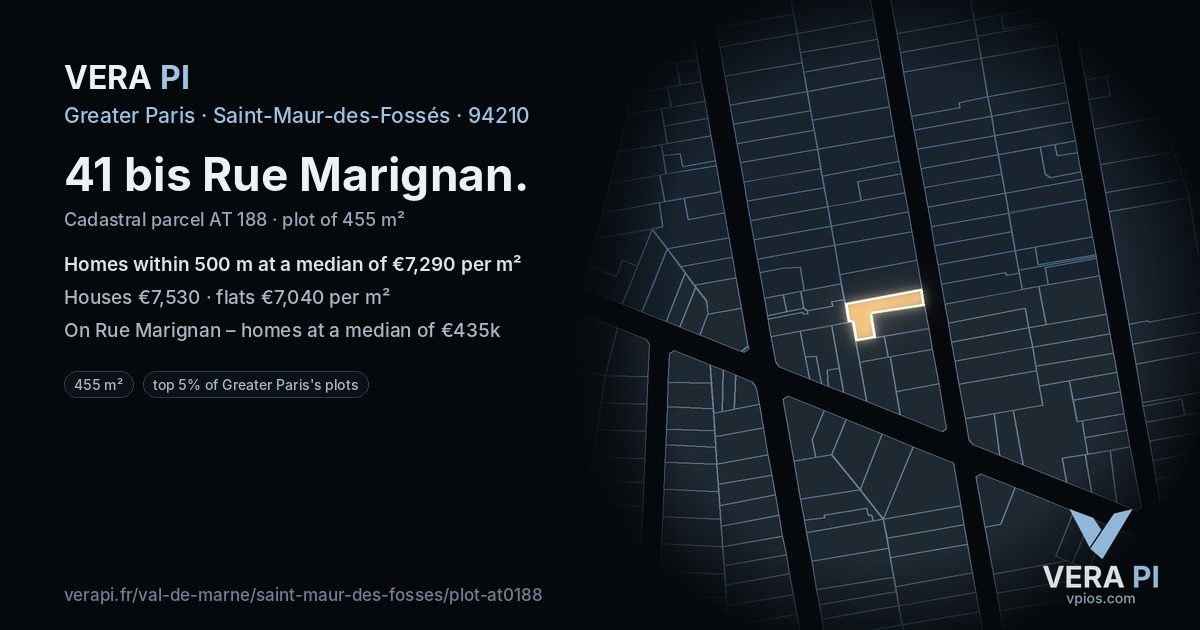 41 bis Rue Marignan, Saint-Maur-des-Fossés at night – the plot lit, the parcels around coloured by the prices near them