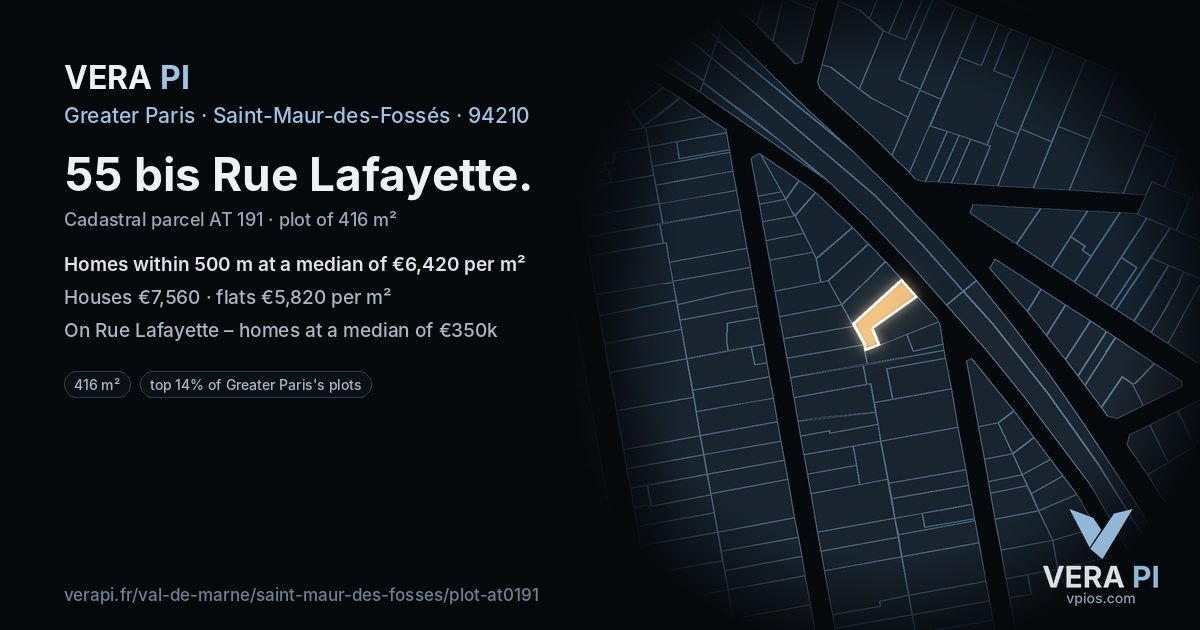 55 bis Rue Lafayette, Saint-Maur-des-Fossés at night – the plot lit, the parcels around coloured by the prices near them