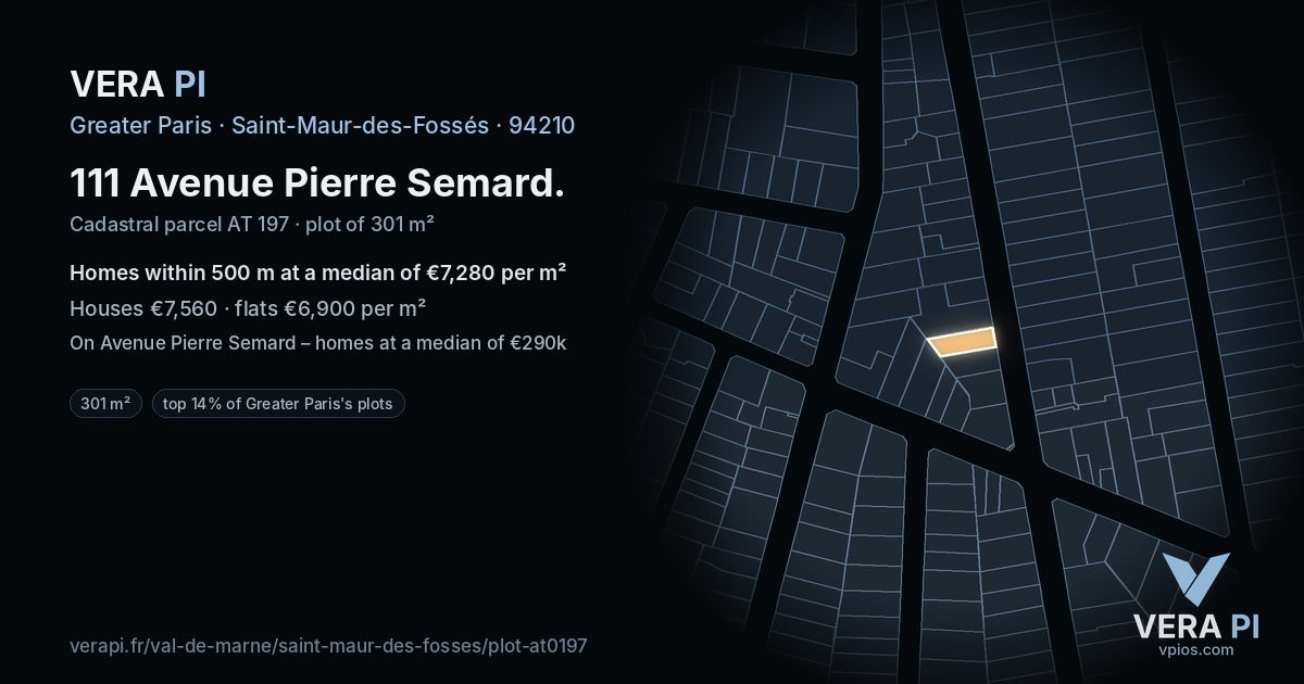 111 Avenue Pierre Semard, Saint-Maur-des-Fossés at night – the plot lit, the parcels around coloured by the prices near them