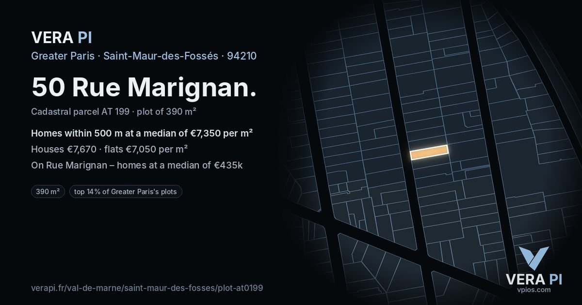 50 Rue Marignan, Saint-Maur-des-Fossés at night – the plot lit, the parcels around coloured by the prices near them