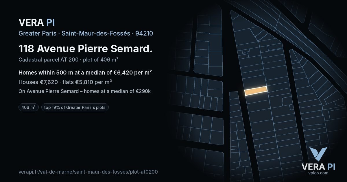 118 Avenue Pierre Semard, Saint-Maur-des-Fossés at night – the plot lit, the parcels around coloured by the prices near them