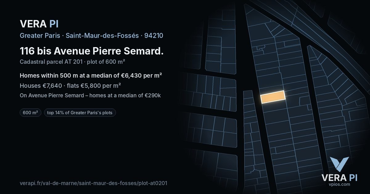 116 bis Avenue Pierre Semard, Saint-Maur-des-Fossés at night – the plot lit, the parcels around coloured by the prices near them