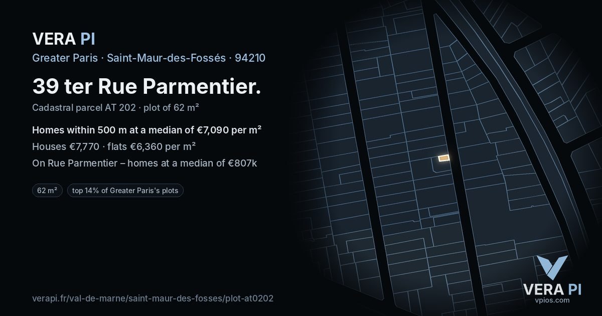 39 ter Rue Parmentier, Saint-Maur-des-Fossés at night – the plot lit, the parcels around coloured by the prices near them