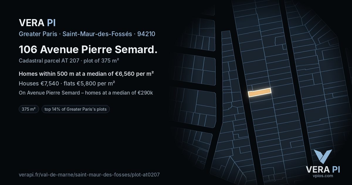 106 Avenue Pierre Semard, Saint-Maur-des-Fossés at night – the plot lit, the parcels around coloured by the prices near them